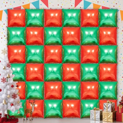36 Piece XL Red and Green Square Foil Balloon Wall Screen Double Sided Square Balloon Screen Tunnel Arch Kit Mylar Square Balloons For Baby Shower Graduation Prom Birthday Party Decorations