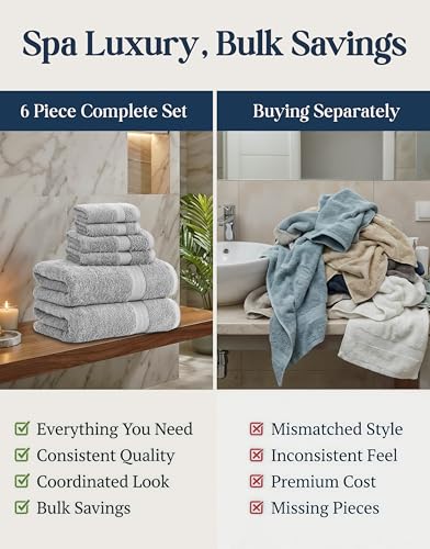 Image of LANE LINEN Grey Bath Towels for Bathroom Set - 100% Cotton 6 Pc Towels Set, Absorbent Bathroom Towel Set, 2 Bath Towels, 2 Hand Towels, 2 Wash Cloths for Your Body and face - Grey Bath Towels Set