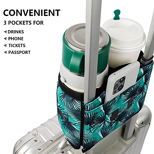 Image of riemot Luggage Travel Cup Holder Free Hand Drink Caddy - Hold Two Coffee Mugs - Fits Roll on Suitcase Handles - Gifts for Flight Attendants Travelers Accessories, Leaf, Luggage Cup Holder