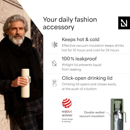 Image of LARS NYSOM Stainless Steel Thermo Water Bottle - Double Wall Insulated Water Bottle with Cup & Carry Strap, Leakproof Metal Bottle for Travel, Office & Outdoor (Sage Green, 17oz)