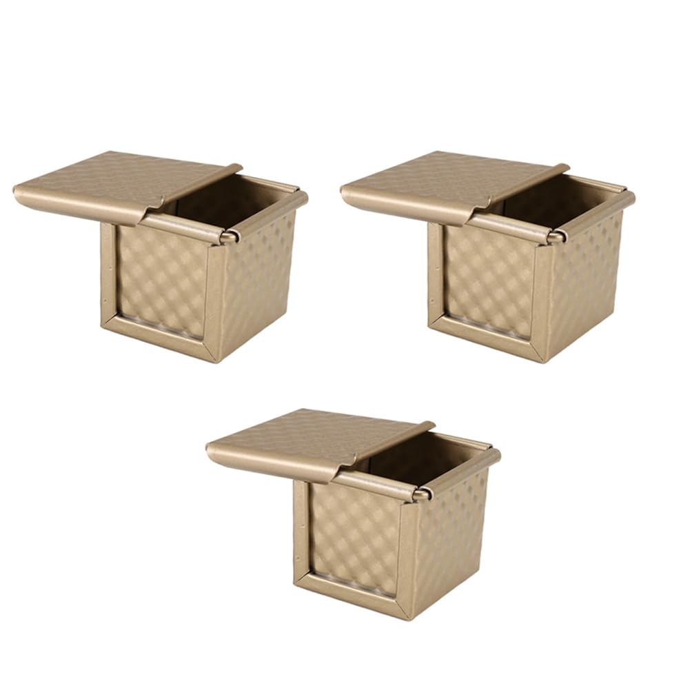 Rersduyt Gold 3Pcs Square Loaf Pan With Lid Toast Mold Bread Pan Pullman Loaf Pan With Cover Non-Stick Mini Water Cube Toast Box