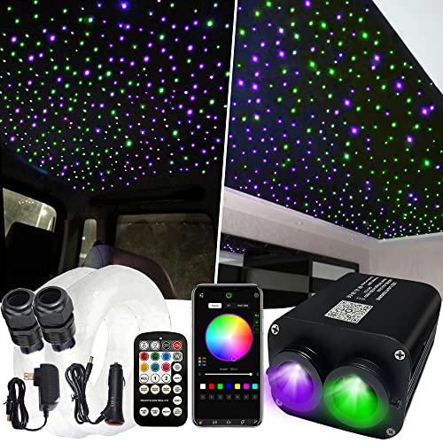 Starlight Headliner Kit, Dual Color 20W Twinkle Fibre Optic Lights Star Ceiling Light, 1300pcs*0.03in*13.1ft/4m RGBW Sound Sensor Light Source Music+APP Control for Home & Car Ceiling Headliner Décor