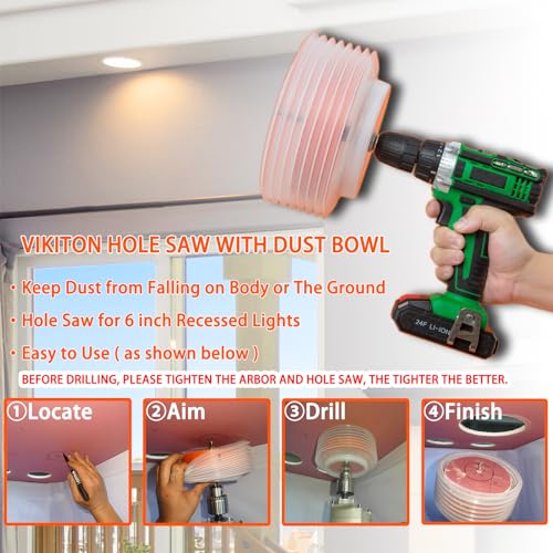 Image of 6.25 Hole Saw for Recessed Lights Can Lights, 6-1 /4 Inch Hole Cutter with Dust Bowl Catcher for Led Recessed Lighting 6 Inch and Wood Metal Drywall, Bi-Metal Construction