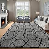 ONASAR 6x9 Area Rugs for Living Room Bedroom, Large Fluffy Grey and Black Throw Rug, Geometric Soft Plush Shaggy Fuzzy Floor Carpet for Nursery Kids Girls Boys Teen Dorm Home Office Decor Aesthetic