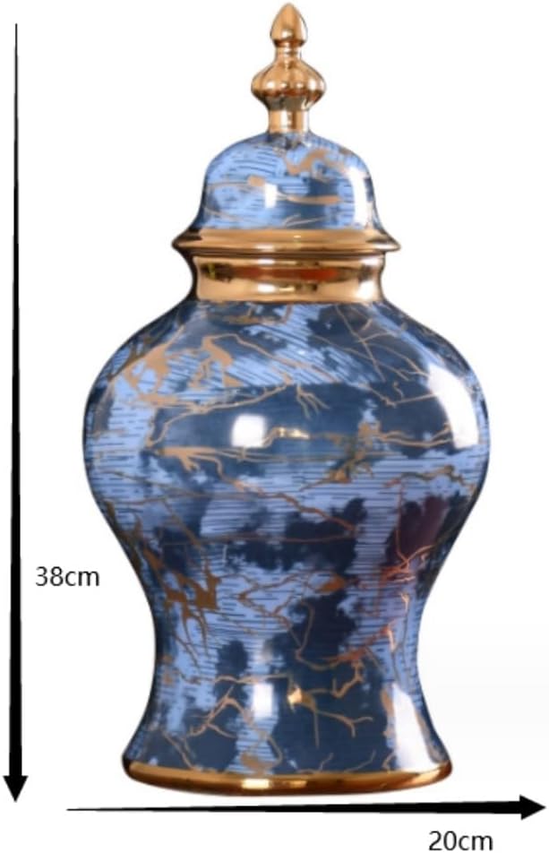 Food Storage Jar,Decorative Jar Ginger Jar Vase Decor Modern Ceramic Ginger Jar with Lid Flower Vase Desktop Ornament Tea Tin Porcelain Storage Tank Flower Ginger Jars Stor,Blue-20 * 38Cm