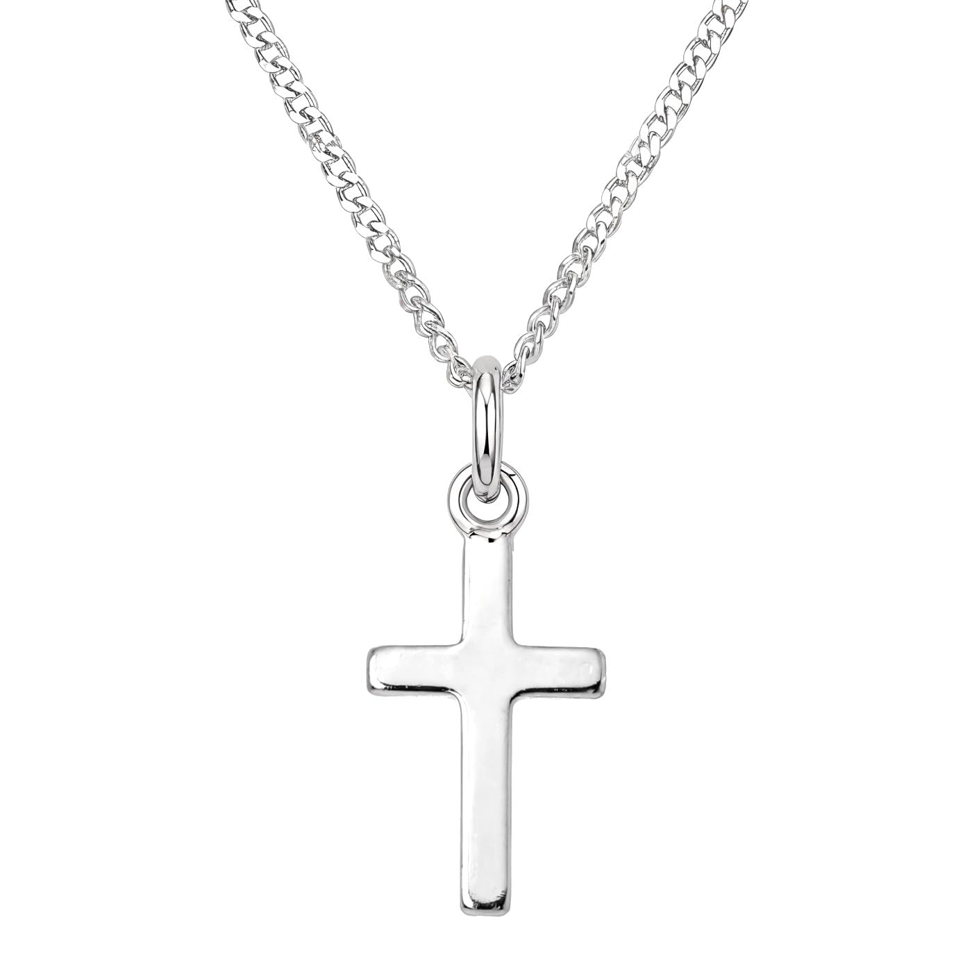 Collar con colgante en forma de cruz de plata de ley para niños, con cadena de 40,64 cm y estuche de regalo