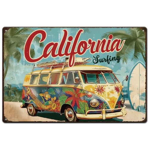 SUPERDANT Plaque Metal Vintage de Bus à Suspendre Plaque Decorative Metal de Bus de Californie Plaque Murale Decorative en Fer pour Bars Deco Vintage...