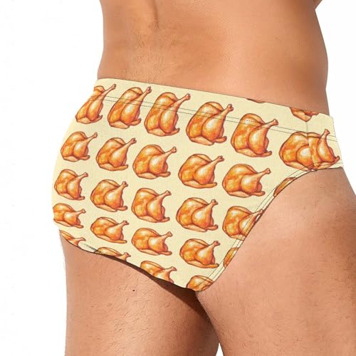 Cooked T-urkey Pattern Printed Swim Briefs for Men Sexy Bikini Swimwear Elastic Beach Trunks Bathing Suit4