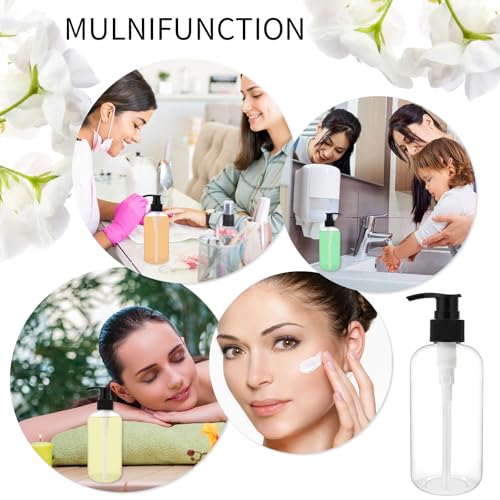 15 Pcs 8.5 oz Empty Pump Bottles, Clear Refillable Plastic Dispenser Bottles for Shampoo, Lotion, Hand Soap, Body Wash, Oil, Moisturizer, Travel Liquid Containers3