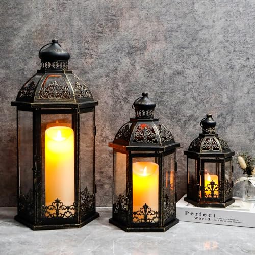 TRIROCKS Set of 3 Black & Gold Metal Candle...