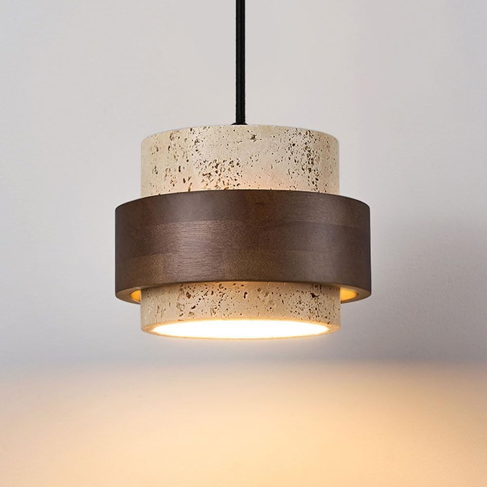Nordic Natural Stone Wabi-Sabi Ceiling Pendant Light Yellow Cave Stone Chandelier Vintage Farmhouse Travertine Droplight Bedside Restaurant Kitchen Dining Solid Wood Bar Kitchen Hanging Lamp