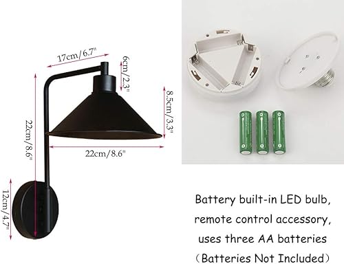 Miniatura 2 de ANYE 1 paquete de 55 lúmenes LED de control remoto de batería inalámbrico lámpara industrial retro aplique de pared para decoración de pared porche