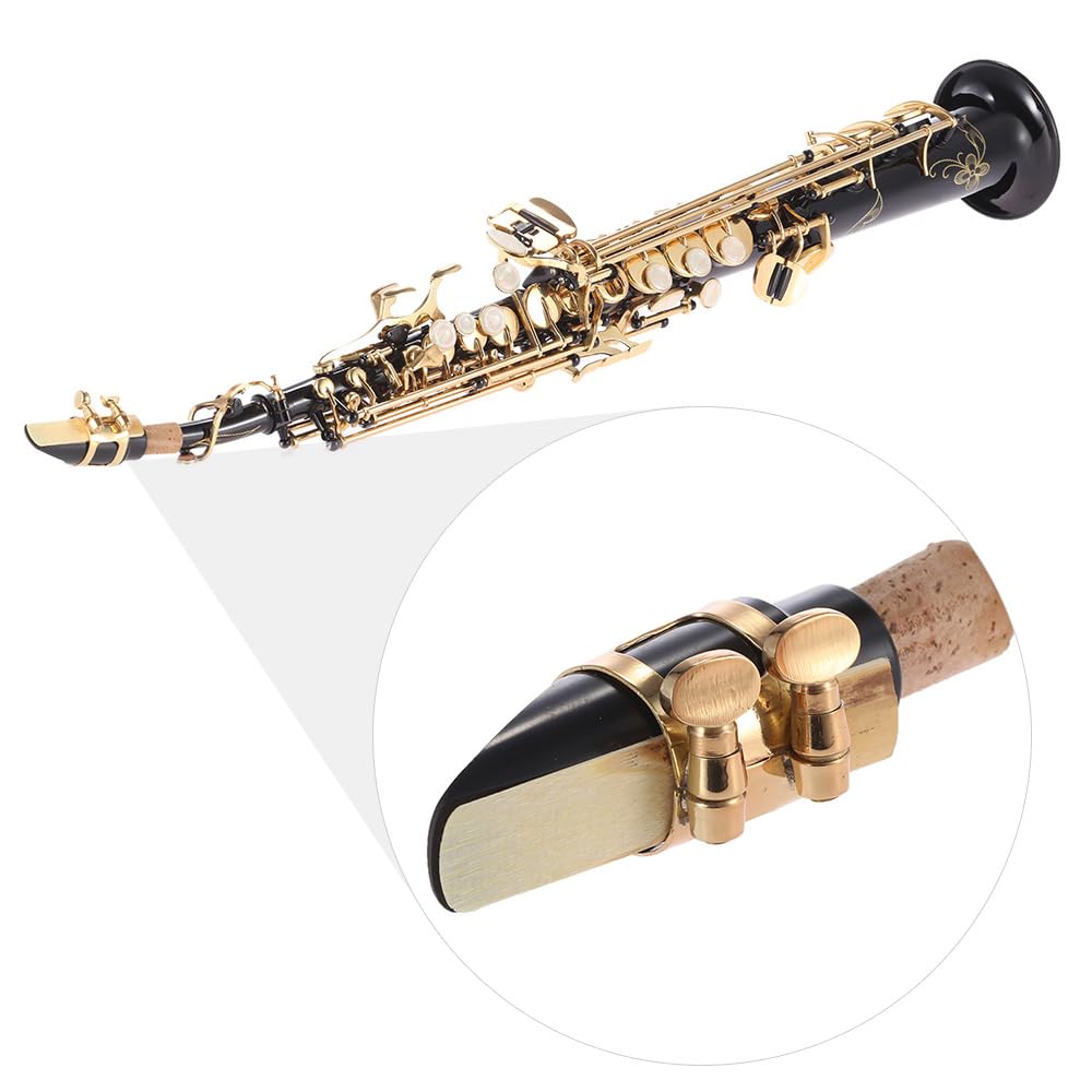 HUIOP Ottone Dritto Sax Soprano Sassofono Sib B Strumento a fiato Piatto Conchiglia Naturale Modello Intagliato con Custodia Guanti Panno per la Pulizia Cinghie Asta per la Pulizia