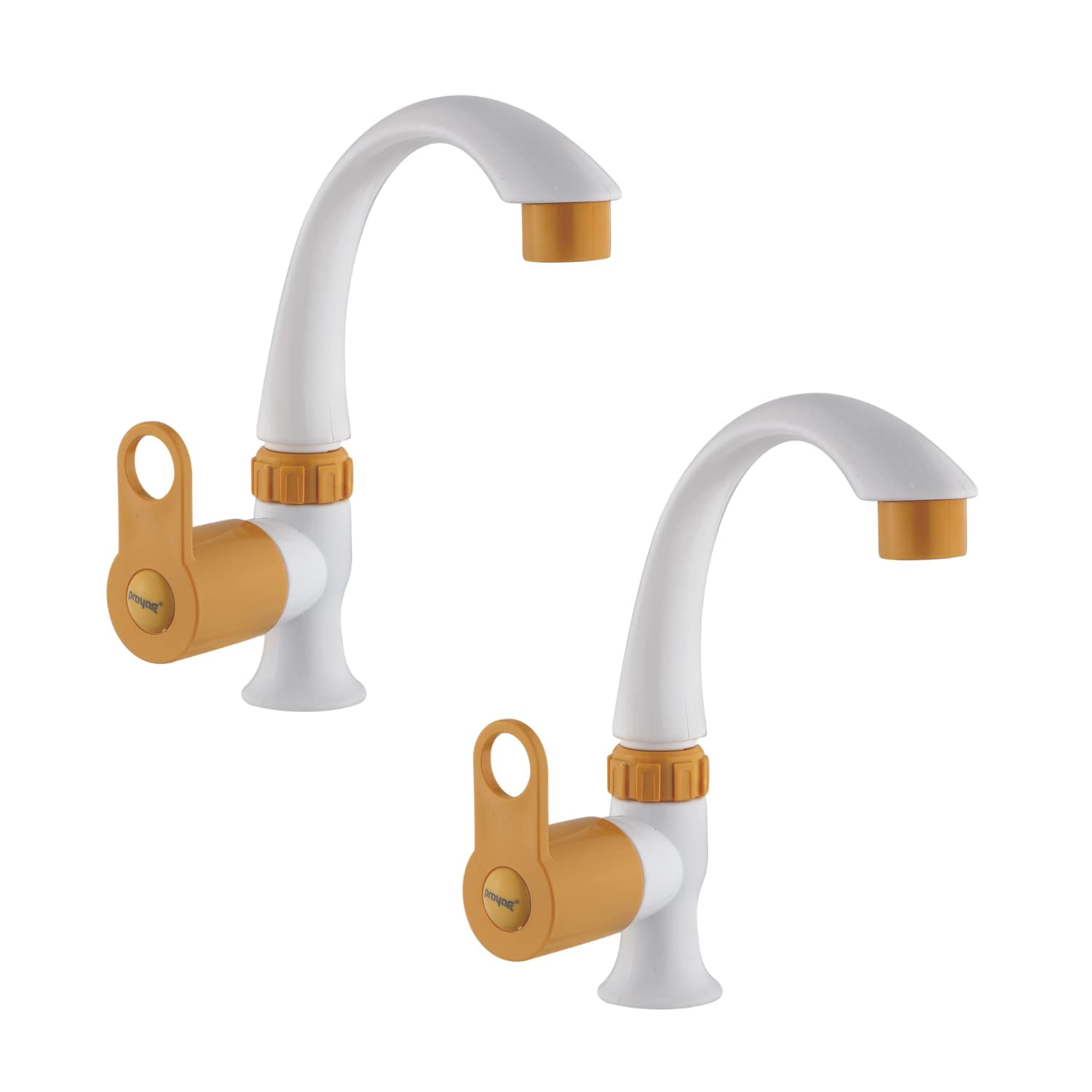 Prayag Vitro Gold Pillar Cock Swan Neck with Flange, Faucet for Basin, Bathroom & Kitchen (Pack of 2)