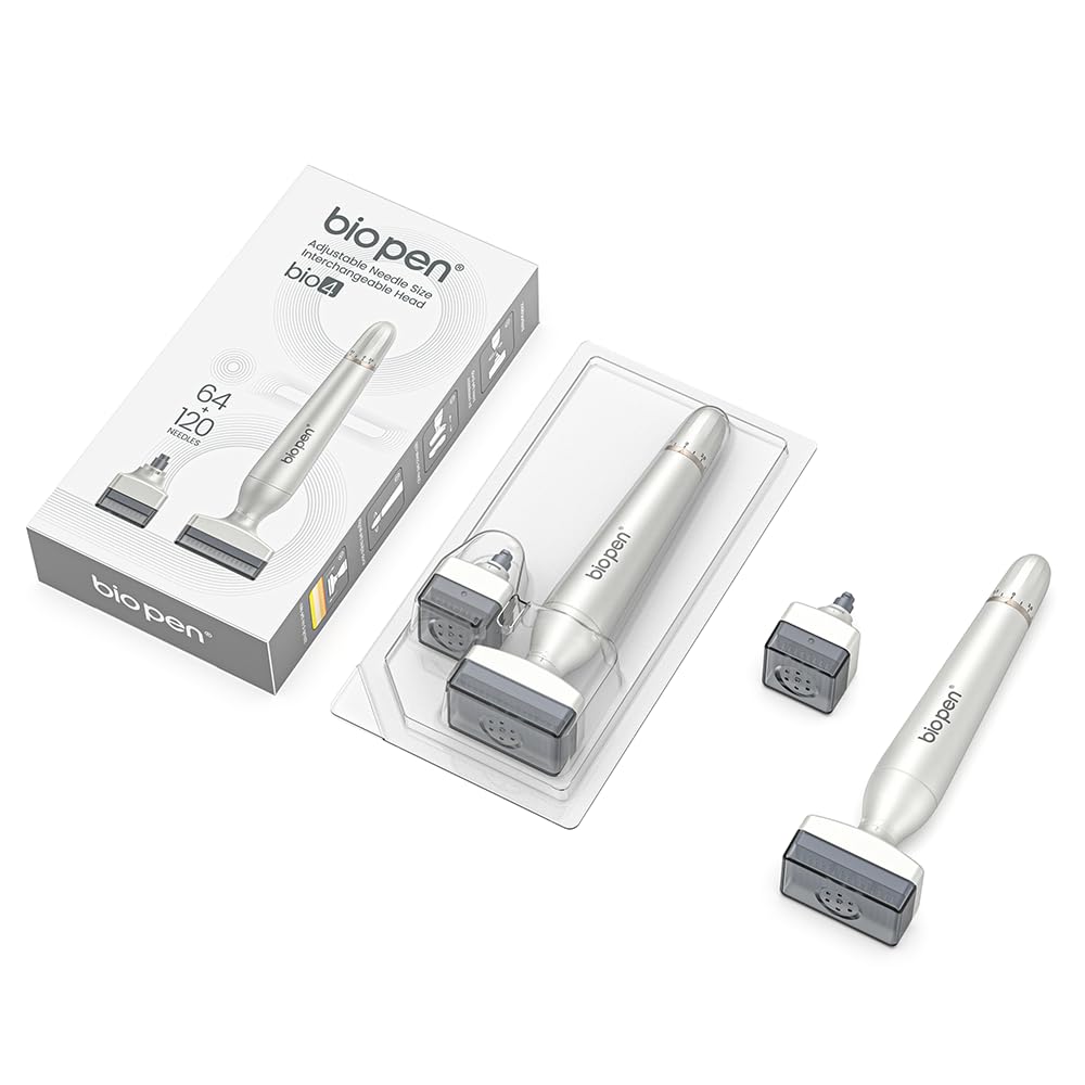CHUSE Bio Pen BIO4 Derma Stamp - Timbro per microneedling per pelle, viso, capelli, cuoio capelluto e barba, strumento per microneedle Dermastamp con 2 testine di ricambio, set di timbri per