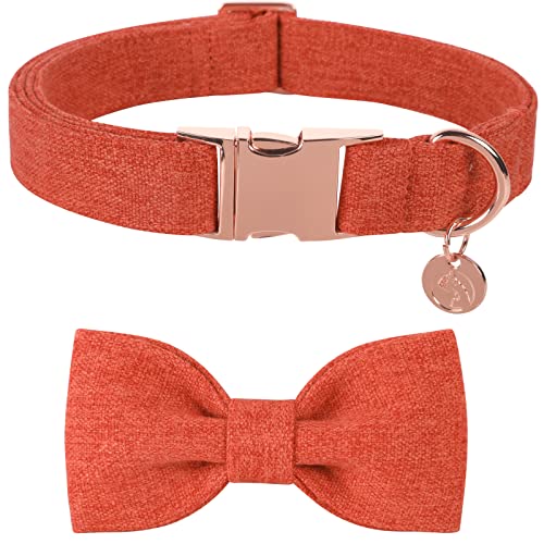 DOGWONG Cotton Dog Collar with Bow tie, Orange Pet Collar Durable Adjustable Fall Dog Collar for Large Dogs