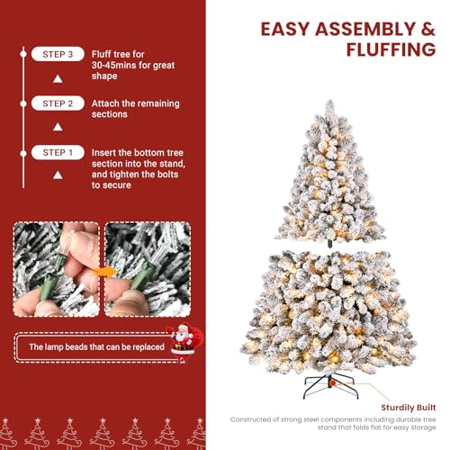 Image of SHareconn 5ft Snow Flocked Spruce Pre-lit Artificial Christmas Tree, White