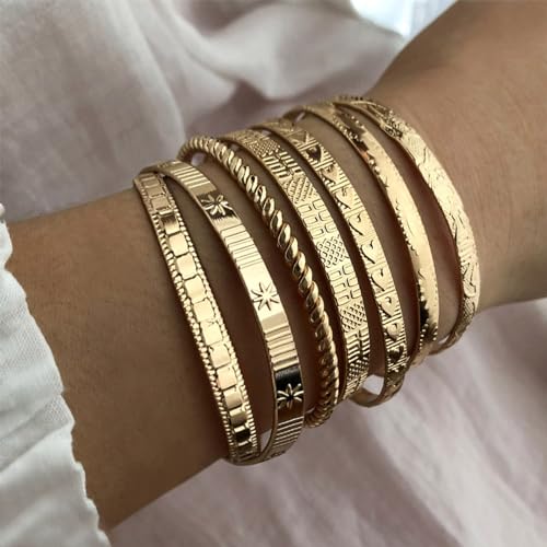 Ifkm Gold Bangle Bracelets For Women, 14K Gold Plated Multi Layer Stackable Cuff Bracelet Set thumb #1