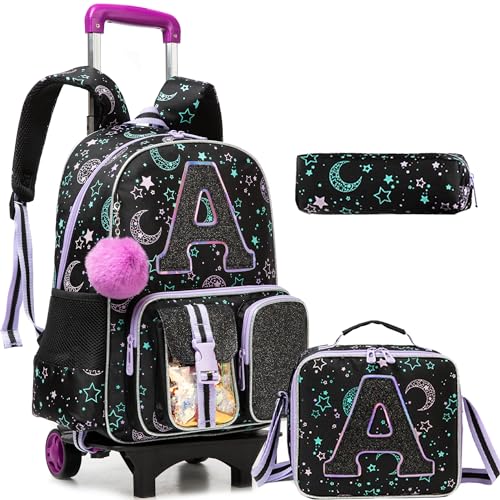 Cartable a roulette fille primaire avec sac à lunch et trousse rose