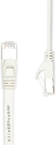 Miniatura 3 de Tienda Basics Cable de conexión Ethernet RJ45 Cat 7, plano, 600 MHz, sin enganches, incluye 25 clavos para impresora, 100 pies, color blanco