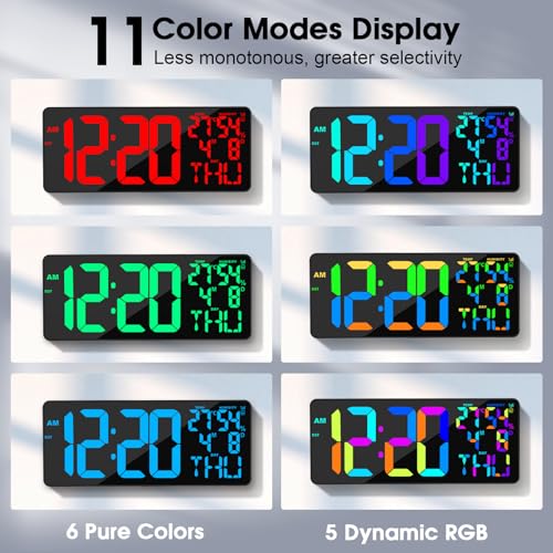 Xflyee 11 Rgb Color Changes Large Digital Wall Clock/Bluetooth Auto Time Sync, Remote-Controlled Digital Wall Clock Large Display With Alarm/Timer Function, Dst, Indoor Temperature/Humidity Display thumb #2
