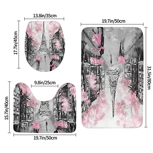 Eiffelturm Paris 3-teiliges Badezimmerteppich-Set Boden rutschfeste Badematte U-förmige WC-Vorleger und O-Form Toilettendeckelbezug Super Weiche Mikrofaser – Bild 4