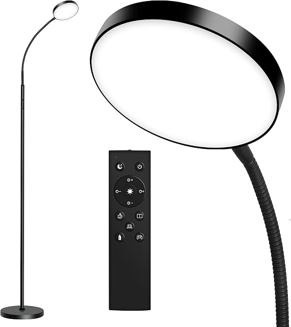 Aomeya LED Floor Lamp, 12W Floor Lamps with 4 Color Temperature and Stepless Dimmer, Remote and Touch Control Standing Lamp with Adjustable Gooseneck for Living Room