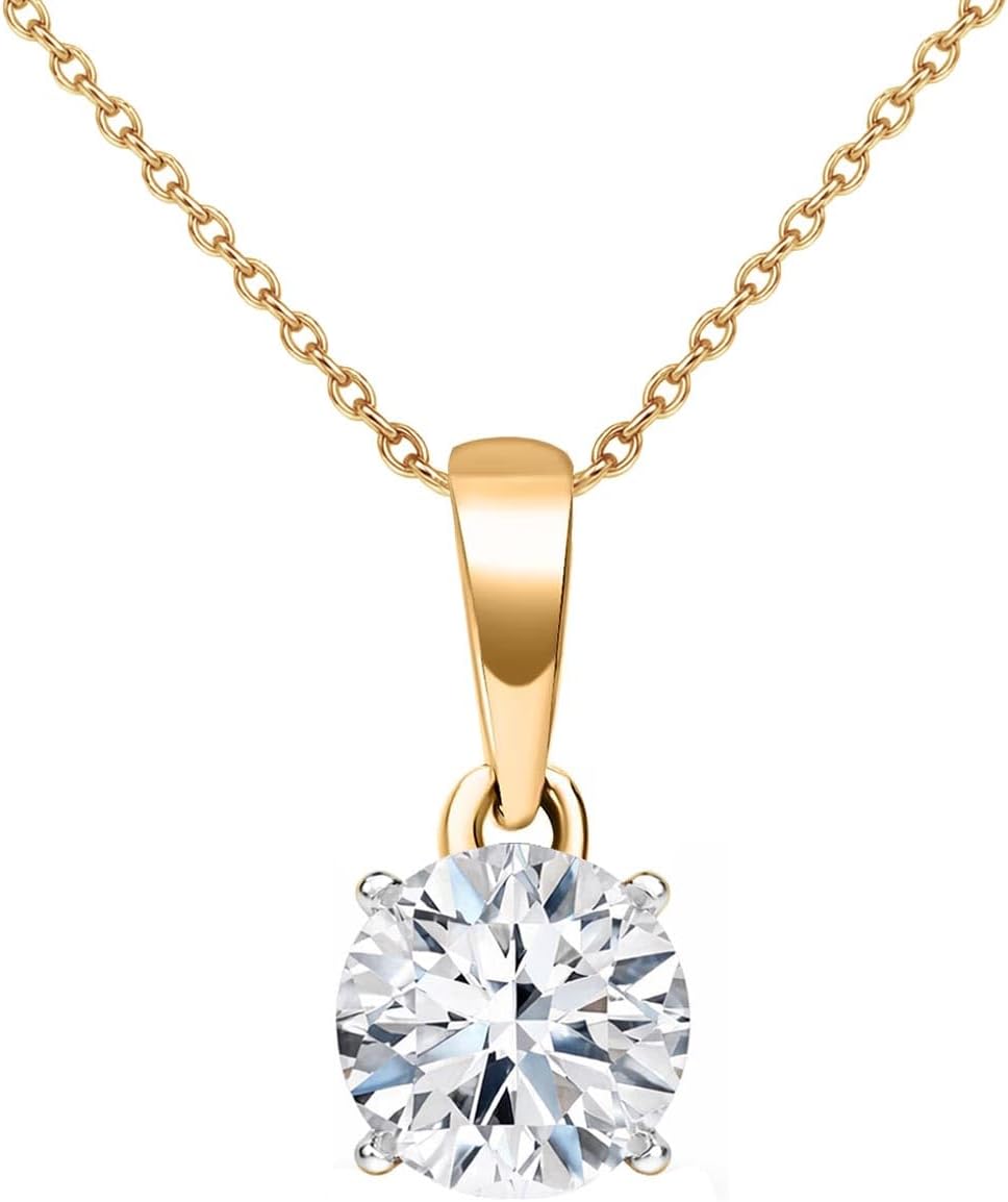 Shop LC IGI Certified Lab Grown Diamond Solitaire Pendant Necklace for Women | 0.5 to 4 Carat | E-F Color VS Clarity | 14K Yellow Gold | Round | 4-Prong | Fine Jewelry