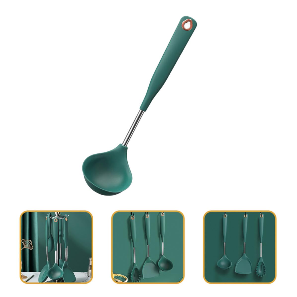 Operitacx 5 Pièces Louche à Soupe en Silicone, Manche Long, Acier