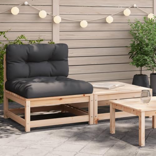 Udorich Armless Patio Sofa with Cushions and Footstool for Cozy Outdoor Comfort, Durable Pine Wood, Modular Design