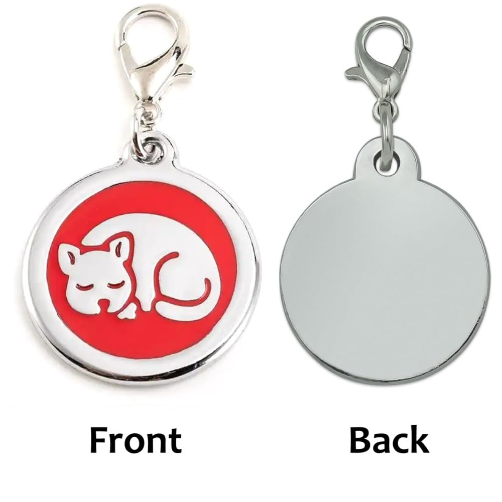 COOLLIANT Personalized Sleeping Pet ID Tags with Trigger Snap Hook for Kittens and Cats - cat Name tag for cat Collar (Red)