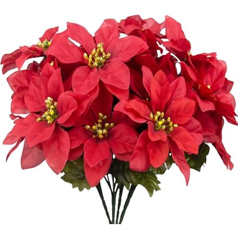 CITYES 4 Pcs Artificial Poinsettia Bushes Poinsettias Artificial Christmas Flowers Red Fake Silk Poinsettia Flowers Poinsettia Floral Bouquet for Xmas Tree Fillers Home Table Centerpiece Holiday Cover