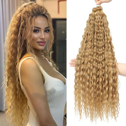 FANLUTYIN 22 Inch Curly Crochet Braiding Hair 3 Packs Ocean Wave Crochet Hair Extensions Deep Wave Synthetic Braiding Hair Curls Hair Twist Water Wave Braided Hair (27#, 22 Inch 3 Packs)