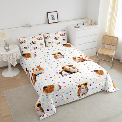 Image of Feelyou Guinea Pig Bedding Set for Girls Boys Children Cute Cavy Pattern Comforter Decorative Cartoon Lovely Pet Animal Comforter Set Toddler Size Colorful Polka Dots Duvet Set 2Pcs Sets