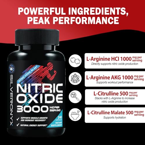 Image of Extra Strength Nitric Oxide Booster - 3X Strength L-Arginine AKG & Citrulline Malate - Men & Women Premium Pre Workout Nitric Booster - Natural Energy & Muscle Support, Bottled in USA - 240 Capsules