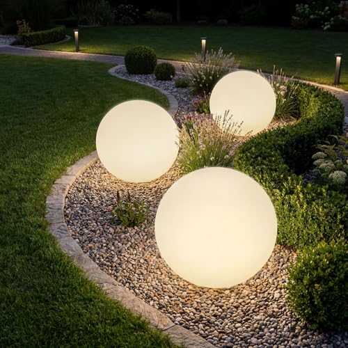 tectake® Lampada da terra Sfera LED, luce RGB da esterno e interno, telecomando, 16 colori, 1200 lumen, IP44 water proof, polietilene, luci giardino arredo esterno, piedini - M - Ø 50 x 50 cm