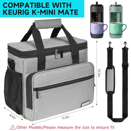 Image of Coffee Maker Travel Bag Compatible with Keurig K-Mini Mate /Mate Plus,Single Serve Coffee Brewer Carrying Case with Multiple Pockets for K-Cup Pods & Accessories,Gift for Coffee Lovers,Easy-Clean,Grey