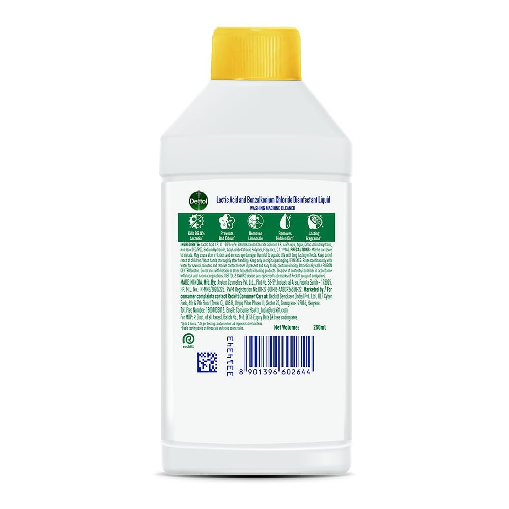 Dettol 5 in 1 Washing Machine Cleaner & Descaling Liquid for top load and front load| Lemon 250ml | Removes Limescale, Dirt and Bad odour | Kills 99.9%* Bacteria product image 6