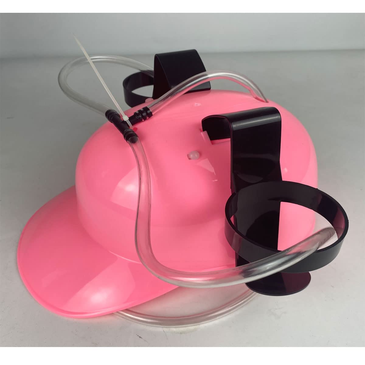 SZHXVIVISY Creative soda beer drinking helmet lazy drink drinking hat for sports events beer cap with hose and can holder hands free party drink dispenser (Pink) - Image 3