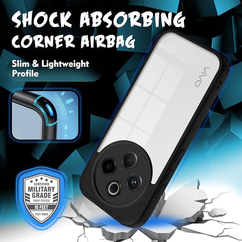 Image of V-TAN Back Cover for Vivo T4 5G / iQoo Z10 5G Compatible Case, Transparent Clear, TPU, Camera Protective Shockproof Cover (Black)