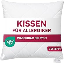 Steppkissen 40x40 cm - großes Kopfkissen waschbar bis 95°C, bauschiges Kissen, Kochfest, formstabil & langlebig, Öko-Tex Zertifiziert in Hotelqualität, Allergikerkissen 120 g Füllung