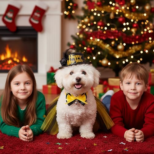 Set de disfraz de Año Nuevo para perro mediano, 3 piezas miniatura 4