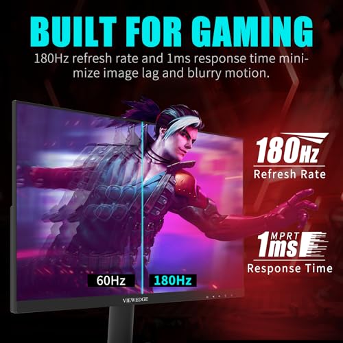 Image of Viewedge 24 Inch Gaming Monitor with 180Hz, VA 1ms, FHD 1080p and HDR 10 PC Computer Monitor with 100% sRGB, Bluelight Filter, 2 HDMI & 1 DP Port, Support Freesync and Wall Mounted