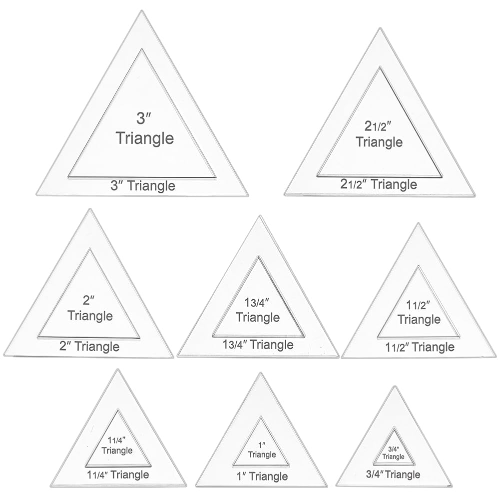 BENECREAT 16 Sizes Triangle Quilting Template, Acrylic Quilting Templates Rulers Transparent Sewing Guides for DIY Hand Patchwork Cutting Craft, 6mm Thick