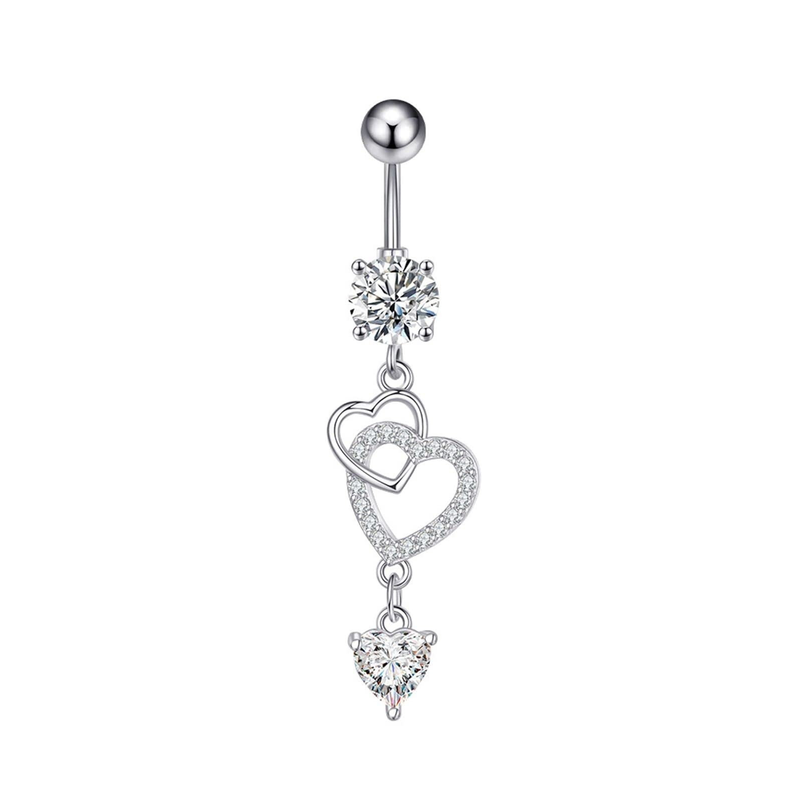 Daesar Bauchnabelpiercing Chirurgenstahl 10Mm, 14G Bauchnabelpiercing 10MM Stablänge Herz Stern Mond Anhänger mit Zirkonia Körperpiercing Bauchnabelring Set