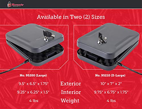 Hornady Portable Lock Box For Guns And Valuables - Includes 2 Keys And 4 Foot Steel Cable - Thick 16 Gauge Steel - An Ideal Portable Car Lock Box Or Truck Safe - Large, Black, 9.5 X 6.5 X 1.75 Inches #TOP3