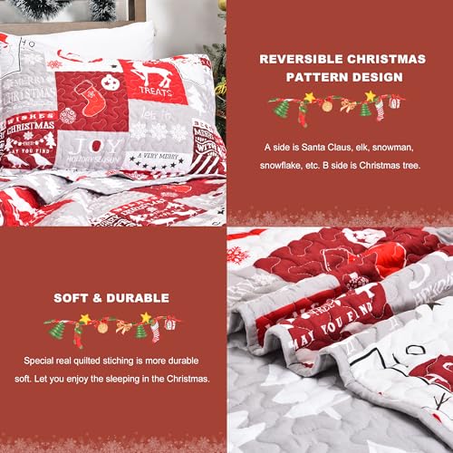 Newspin-Christmas-Quilt-Set-Queen-Size-Soft-Reversible-Quilted-Christmas-Bedspread-Coverlet-Lightweight-FullQueen-Quilt-Bedding-Sets-with-Xmas-Santa-Tree-Snowman-Red-Plaid-Patchwork-Pattern Newspin Christmas Quilt Set Queen Size Soft Reversible Quilted Christmas Bedspread Coverlet Lightweight FullQueen Quilt Bedding Sets with Xmas Santa Tree Snowman Red Plaid Patchwork Pattern
