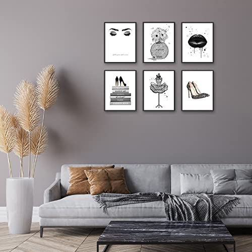 Sikyucor Glam Silver Gray Fashion Wall Decor Girls Room Decor Wall Art Prints Mini Skirt, Perfume Bottle, Book, High Heels, Lips Glitter Posters Prints Bedroom Decor (8"X10" Unframed) #TOP6