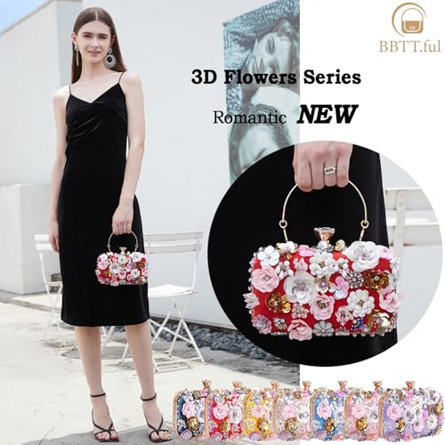 Image of BBTT.ful Women Clutches Flower Evening Handbag Chain Strap Shoulder Bag handbag Wedding bag purse