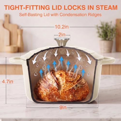 Image of Enameled Cast Iron Dutch Oven Pot with Lid 5.5QT, Sourdough Bread Baking Supplies with Banneton Bread Proofing Basket Set & Starter Jar, Unique Dutch Oven for Bread Baking (Cream White)
